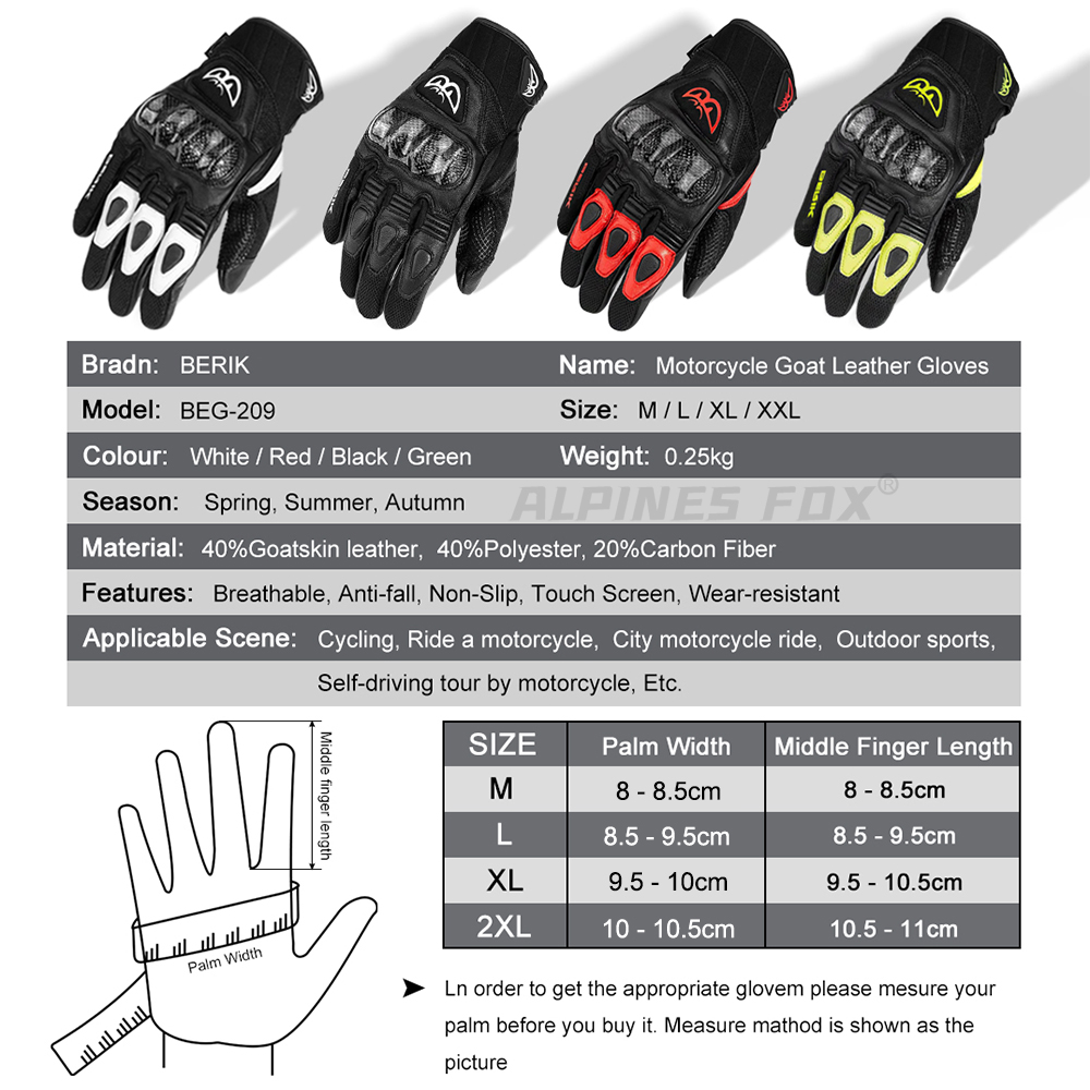 BERIK Gloves Goat Leather Moto - Cycling Glove Padded review and price